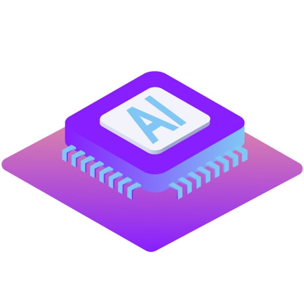 Image of a purple square with rounded edges; on the top of the square sits another, smaller square with light blue squiggles underneath it to make it look like a keyboard key and the key reads "AI"